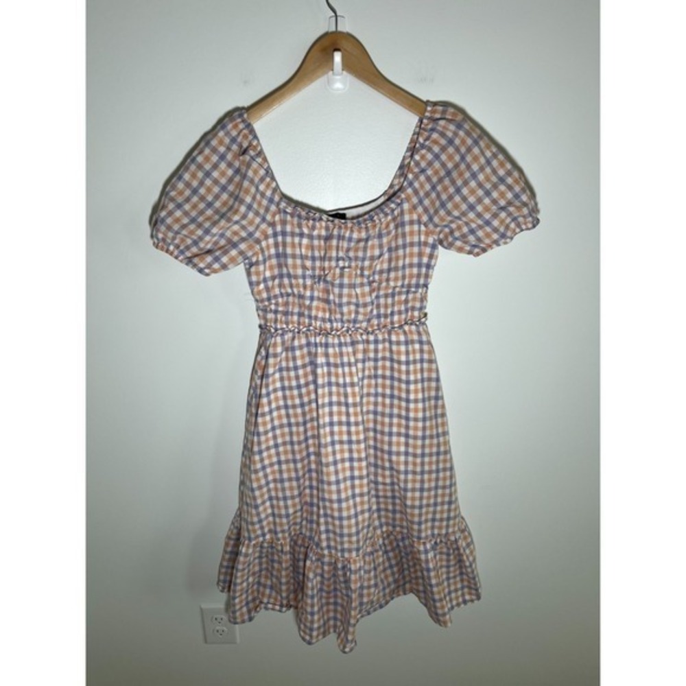 Babydoll Cottagecore Milkmaid Puff Sleeve Plaid Midi Womens Dress S Multicolor